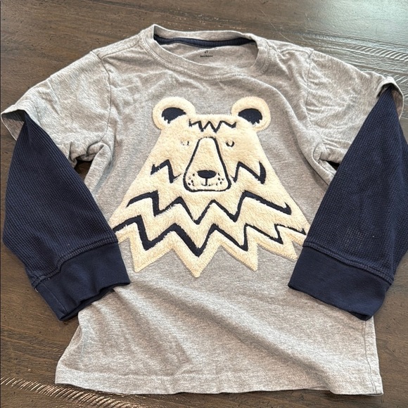 Gymboree Boys 4T Faux Fur Gray and Blue Long Sleeve Tee with Bear Graphic - Picture 1 of 7